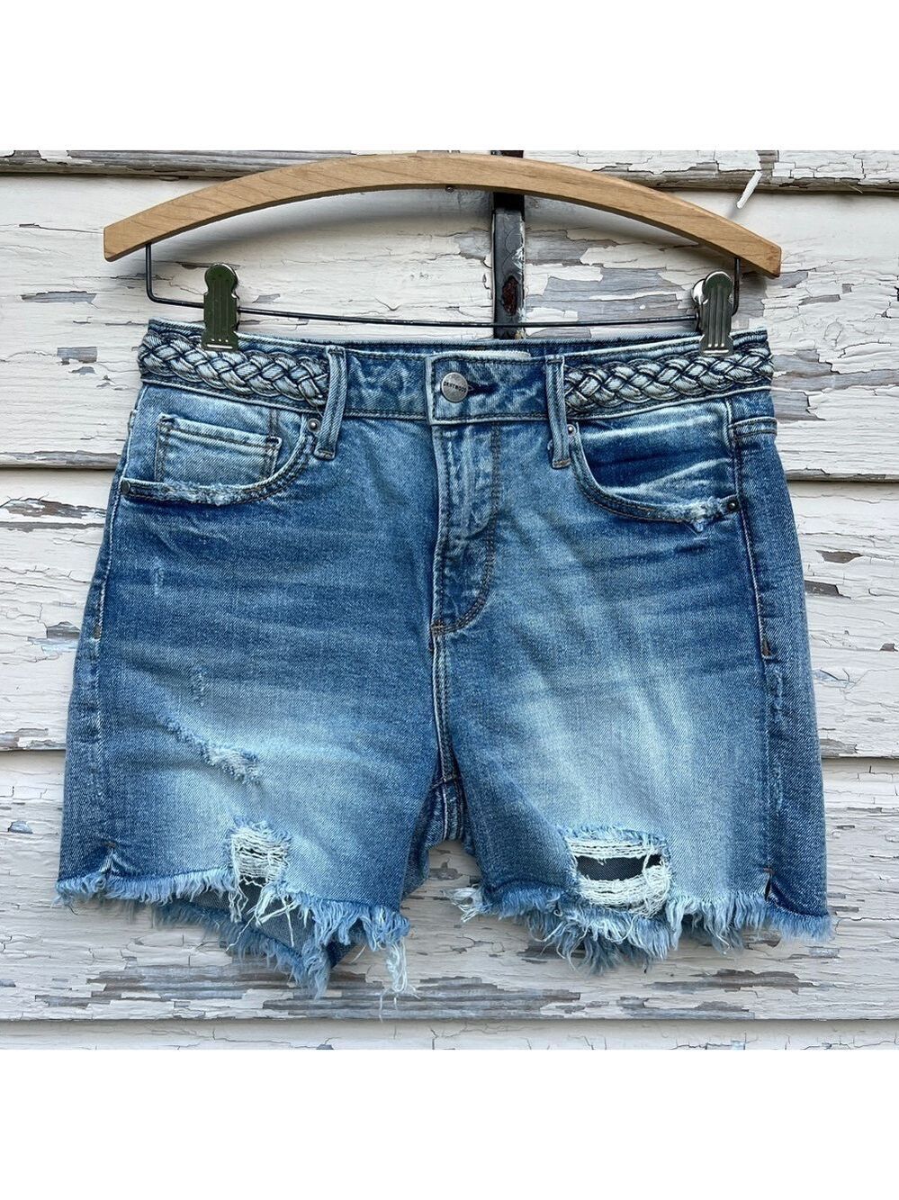 Anthropologie Driftwood Lulus Braided Waist Frayed Hem Western Cut Off Shorts 26